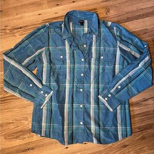 Women’s size 14 Patagonia Blue Plaid Button Down Shirt